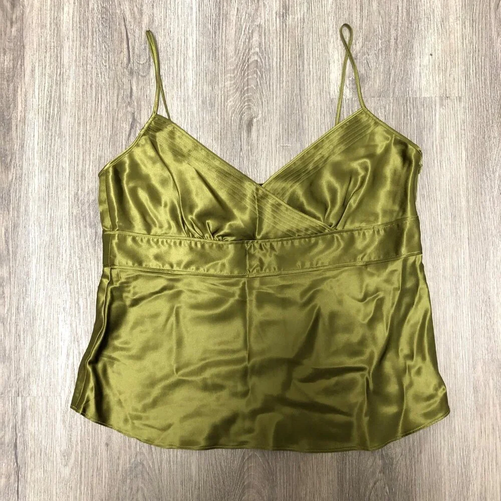 J. Crew 100% Silk Cami Tank Top Olive Green Baby Doll Top Size 12 P Babydoll Y2K